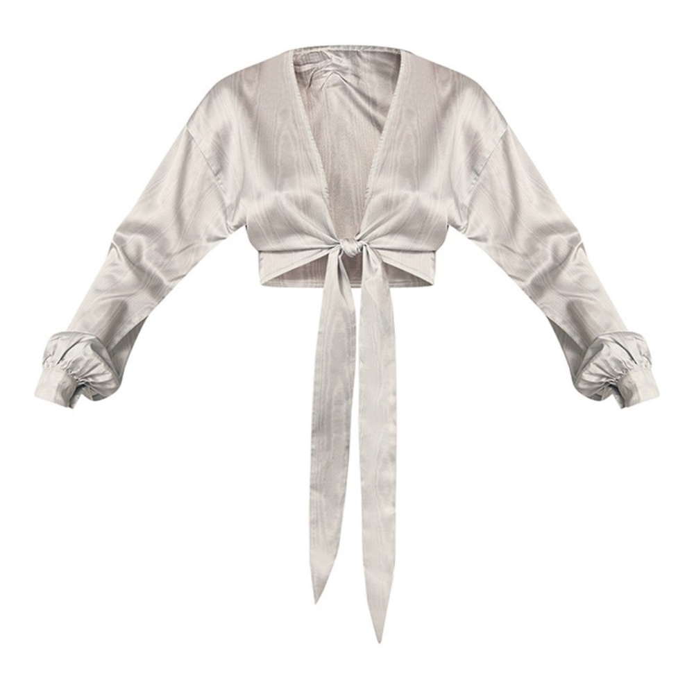 Sage Green satin tie front blouse